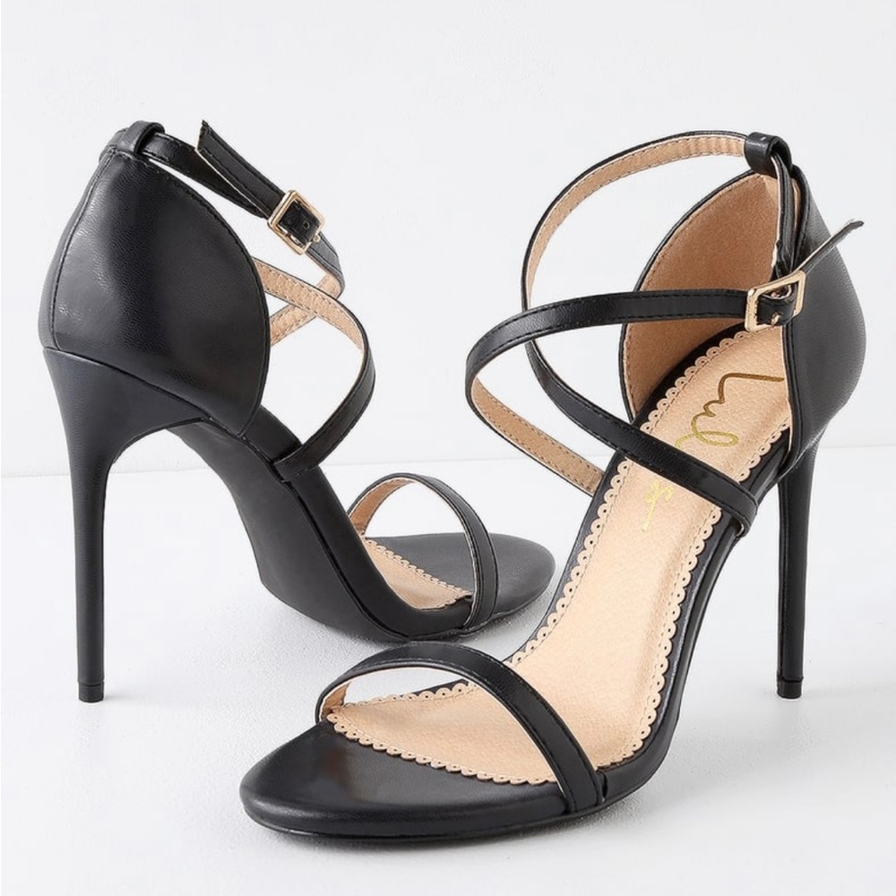 Strappy black stiletto sandals from Lulus. Never worn, size 9